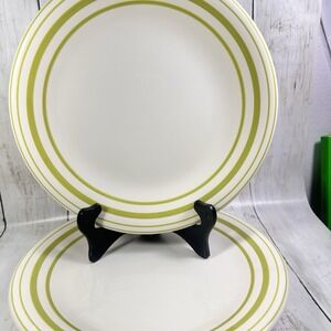 Summer Stripes Lime Green by Pottery Barn DINNER PLATE 10 7/8"  ITALY  SET 2‎